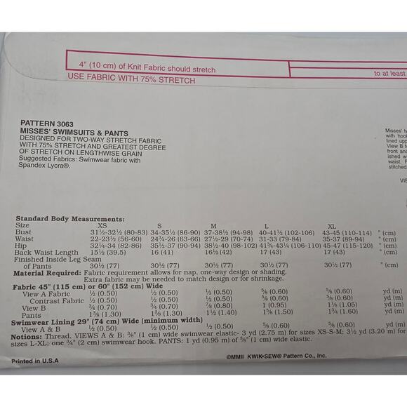 Kwik Sew Pattern Multi 2 Piece Swimsuit Pants Halter Top Two Way Stretch Fabric - Picture 4 of 4